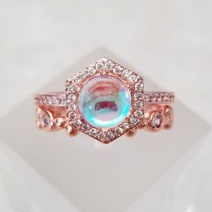 (2pc) 18k Over Sterling Moonstone Ring Set